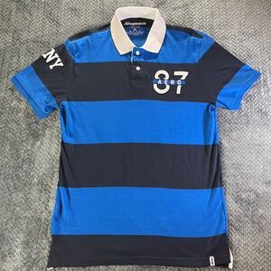 Aeropostale Mens Rugby Polo Shirt Blue Navy Stripe 87 Aero NY Size L
